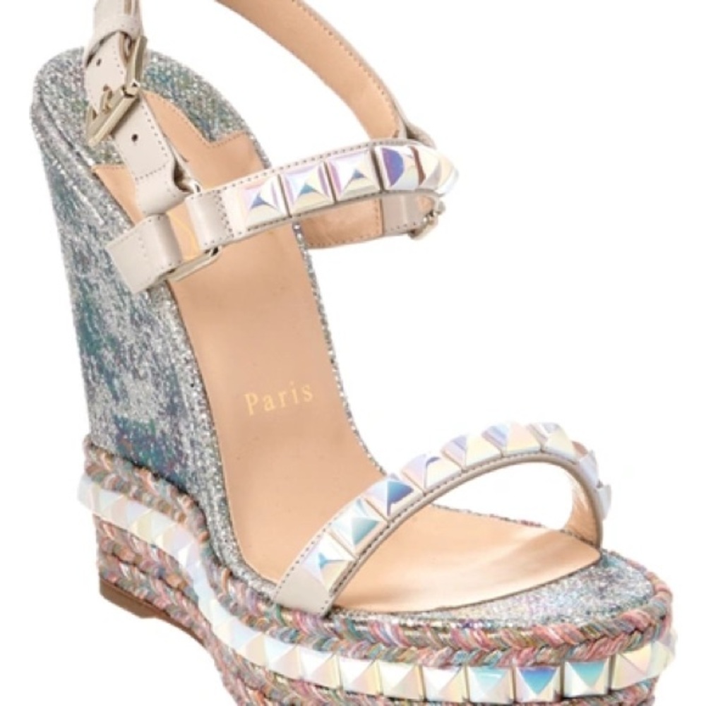 Women's Christian Louboutin Cataclou 37 Multicolor Wedge 140 Sandals